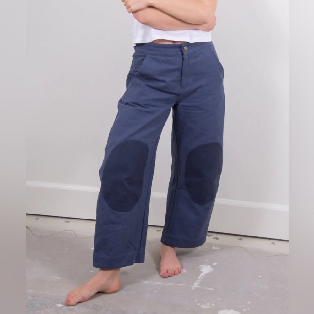 Navy Wide Leg Pants with Patch Detail